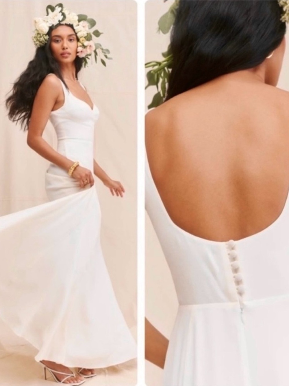 Reformation Lecce Maxi Crepe Sweetheart neckline Wedding Dress Ivory Bridal Sz 4 - Picture 14 of 14